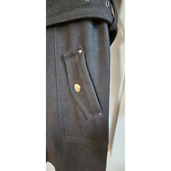 Kenneth Cole women Sz 8 Black classic wool‎ blend Trench coat w/belt - Picture 3 of 16